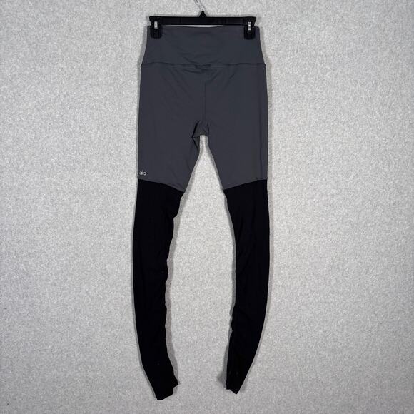 Alo Yoga Goddess Leggings Medium Gray Black High Rise Ribbed Ruched Ballet Dance - Picture 8 of 12
